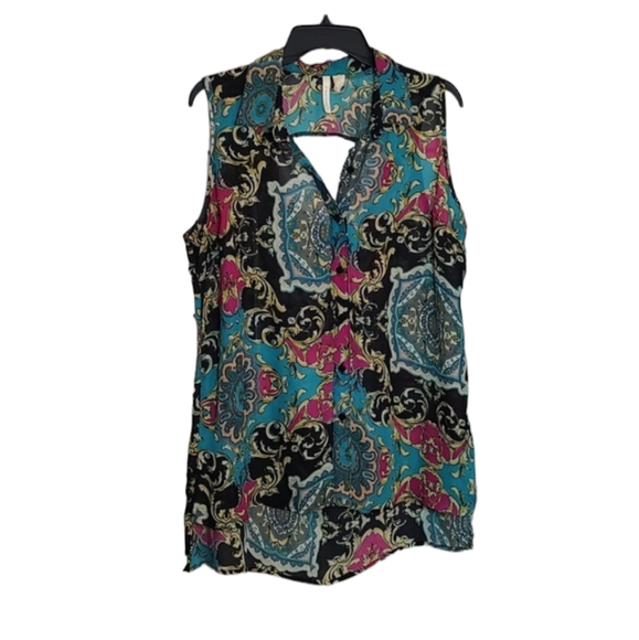 Sleeveless Multi Color Top w/ Cutout Back Area sz Large by Red Camel - Picture 3 of 8